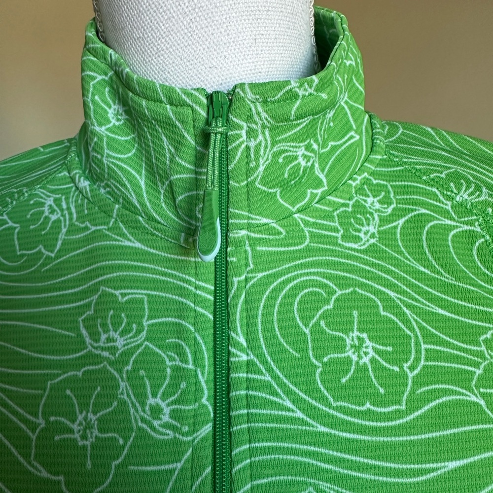 LL Bean Womens Top 1/4 Zip Pullover Mesh Floral Green White size Small - Picture 6 of 10